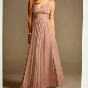 David's Bridal Mesh Cross Waist Spaghetti Strap Quartz Dress, Size 10